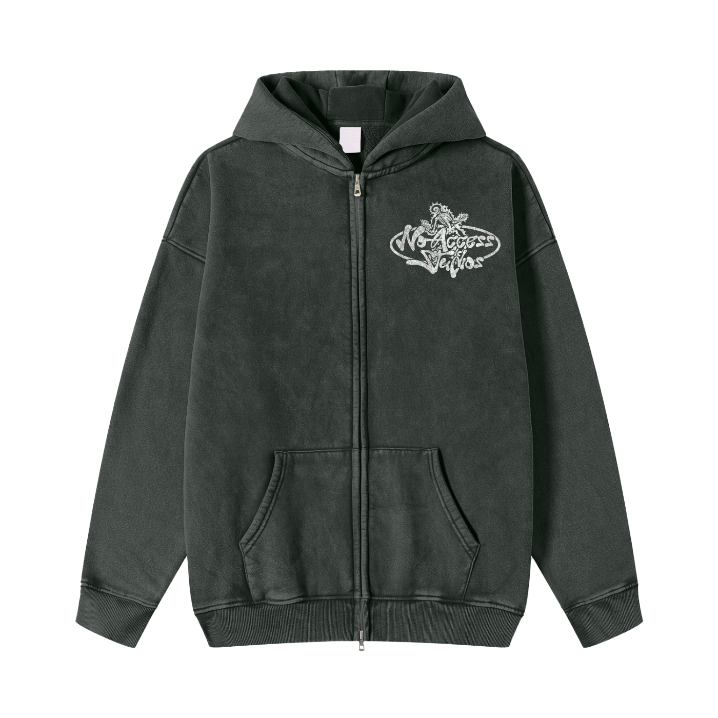 Snow Washed Zip-Through Fleece Hoodie
